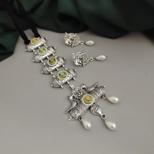 Glamaya Oxidised Glass Beads Tie Necklace Earring Set 1 GLAM-CN-BE-46F7-071443-70-3