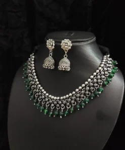 Glamaya Oxidised Beads German Silver Necklace Earring Set 2 GLAM-CN-BE-30-567755-49-5