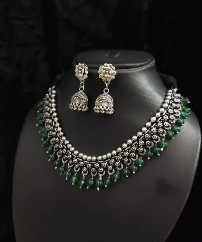 Glamaya Oxidised Beads German Silver Necklace Earring Set 2 GLAM-CN-BE-30-567755-49-5