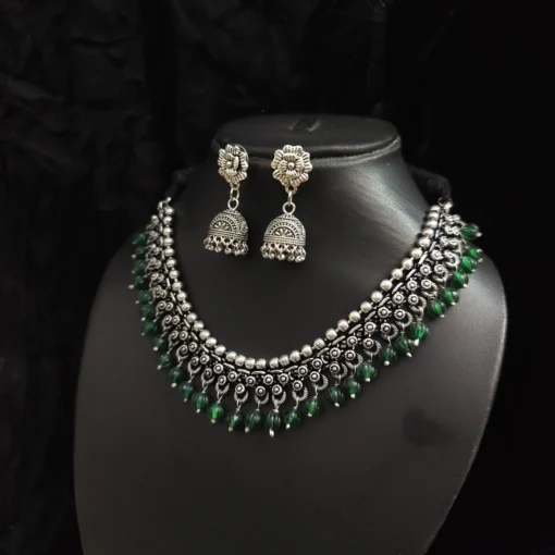 Glamaya Oxidised Beads German Silver Necklace Earring Set 2 GLAM-CN-BE-30-567755-49-5 Glamaya Oxidised Beads German Silver Necklace Earring Set 2 GLAM-CN-BE-30-567755-49-5