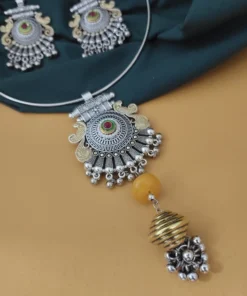 Glamaya Oxidised Two Tone Hasli Necklace Earring Set 4 GLAM-CN-TT-20-787170-30-7