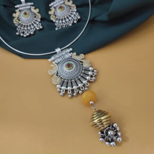 Glamaya Oxidised Two Tone Hasli Necklace Earring Set 4 GLAM-CN-TT-20-787170-30-7 Glamaya Oxidised Two Tone Hasli Necklace Earring Set 4 GLAM-CN-TT-20-787170-30-7