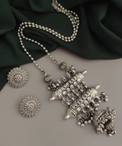 Glamaya Oxidised Long Chaoin Tribal Necklace Earrings Set 1 GLAM-CN-OX-30-552870-49-5