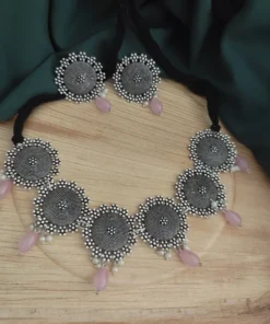 Glamaya Oxidised Beads Choker Necklace Earring Set 4 GLAM-CN-BE-21F7-895405-33-6
