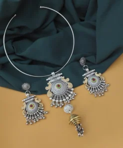 Glamaya Oxidised Two Tone Hasli Necklace Earring Set 7 GLAM-CN-TT-20-787170-30-7 Glamaya Oxidised Two Tone Hasli Necklace Earring Set 7 GLAM-CN-TT-20-787170-30-7