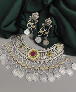 Glamaya Oxidised Two Tone Necklace Earrings Set 1 GLAM-CN-TT-30-930534-50-6