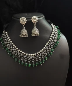 Glamaya Oxidised Beads German Silver Necklace Earring Set 3 GLAM-CN-BE-30-567755-49-5