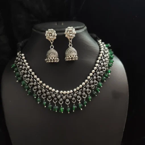 Glamaya Oxidised Beads German Silver Necklace Earring Set 3 GLAM-CN-BE-30-567755-49-5 Glamaya Oxidised Beads German Silver Necklace Earring Set 3 GLAM-CN-BE-30-567755-49-5