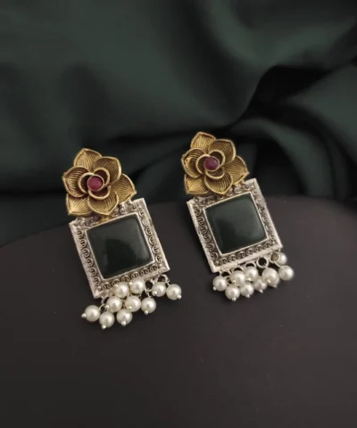 Glamaya Silver Replica Two Tone Rose Earring 1 GLAM-ER-TT-95-288996-150-2