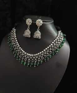 Glamaya Oxidised Beads German Silver Necklace Earring Set 4 GLAM-CN-BE-30-567755-49-5