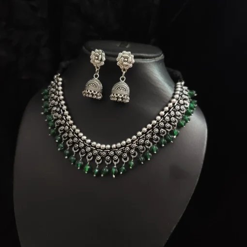 Glamaya Oxidised Beads German Silver Necklace Earring Set 4 GLAM-CN-BE-30-567755-49-5 Glamaya Oxidised Beads German Silver Necklace Earring Set 4 GLAM-CN-BE-30-567755-49-5