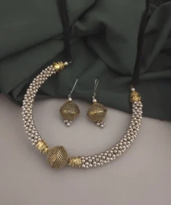Glamaya Oxidised Two Tone Ghungroo Hasli Necklace Earrings Set 2 GLAM-CN-TT-22-874615-35-5