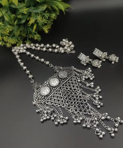 Glamaya Oxidised Long Chain Necklace Earring Set 1 GLAM-CN-OX-22-369429-35-5