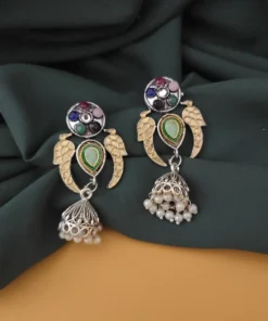 Glamaya Oxidised Two Tone Peacock Jhumki Earrings 5 GLAM-ER-TT-5F6-555112-10-9 Glamaya Oxidised Two Tone Peacock Jhumki Earrings 5 GLAM-ER-TT-5F6-555112-10-9