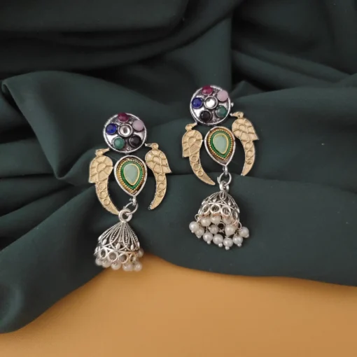Glamaya Oxidised Two Tone Peacock Jhumki Earrings 5 GLAM-ER-TT-5F6-555112-10-9 Glamaya Oxidised Two Tone Peacock Jhumki Earrings 5 GLAM-ER-TT-5F6-555112-10-9