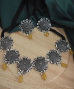 Glamaya Oxidised Beads Choker Necklace Earring Set 6 GLAM-CN-BE-21F7-895405-33-6 Glamaya Oxidised Beads Choker Necklace Earring Set 6 GLAM-CN-BE-21F7-895405-33-6