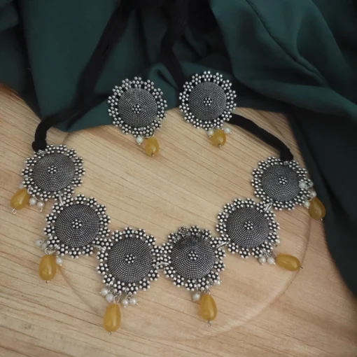 Glamaya Oxidised Beads Choker Necklace Earring Set 6 GLAM-CN-BE-21F7-895405-33-6 Glamaya Oxidised Beads Choker Necklace Earring Set 6 GLAM-CN-BE-21F7-895405-33-6