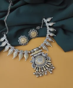 Glamaya Oxidised Two Tone Choker Necklace Earrings Set 1 GLAM-CN-TT-50-904714-82-2