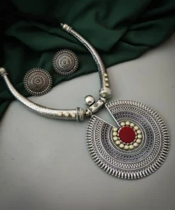 Glamaya Oxidized German Silver Hasli Necklace Earrings Set 1 GLAM-CN-OX-90-075991-150-2