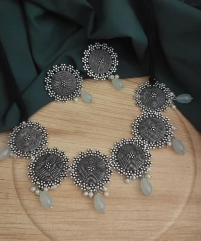 Glamaya Oxidised Beads Choker Necklace Earring Set 2 GLAM-CN-BE-21F7-895405-33-6