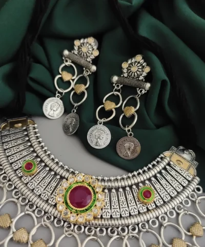 Glamaya Oxidised Two Tone Necklace Earrings Set 2 GLAM-CN-TT-30-930534-50-6