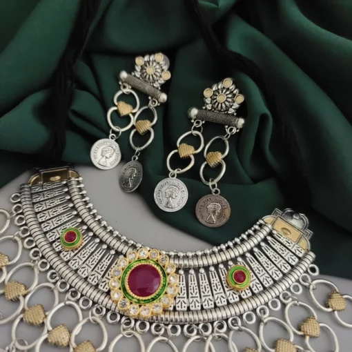 Glamaya Oxidised Two Tone Necklace Earrings Set 2 GLAM-CN-TT-30-930534-50-6 Glamaya Oxidised Two Tone Necklace Earrings Set 2 GLAM-CN-TT-30-930534-50-6