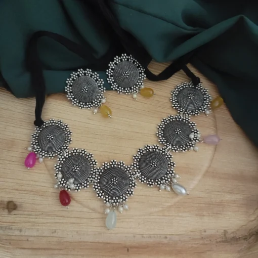 Glamaya Oxidised Beads Choker Necklace Earring Set 7 GLAM-CN-BE-21F7-895405-33-6 Glamaya Oxidised Beads Choker Necklace Earring Set 7 GLAM-CN-BE-21F7-895405-33-6