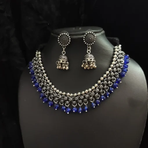 Glamaya Oxidised Beads German Silver Necklace Earring Set 7 GLAM-CN-BE-30-567755-49-5 Glamaya Oxidised Beads German Silver Necklace Earring Set 7 GLAM-CN-BE-30-567755-49-5