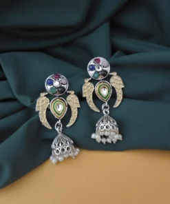 Glamaya Oxidised Two Tone Peacock Jhumki Earrings 1 GLAM-ER-TT-5F6-555112-10-9