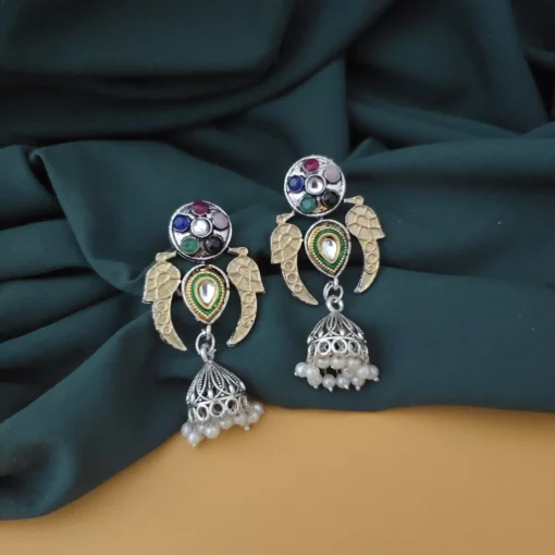 Glamaya Oxidised Two Tone Peacock Jhumki Earrings 1 GLAM-ER-TT-5F6-555112-10-9