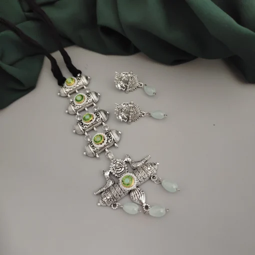 Glamaya Oxidised Glass Beads Tie Necklace Earring Set 8 GLAM-CN-BE-46F7-071443-70-3 Glamaya Oxidised Glass Beads Tie Necklace Earring Set 8 GLAM-CN-BE-46F7-071443-70-3