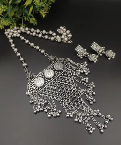 Glamaya Oxidised Long Chain Necklace Earring Set 2 GLAM-CN-OX-22-369429-35-5