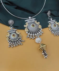 Glamaya Oxidised Two Tone Hasli Necklace Earring Set 6 GLAM-CN-TT-20-787170-30-7 Glamaya Oxidised Two Tone Hasli Necklace Earring Set 6 GLAM-CN-TT-20-787170-30-7