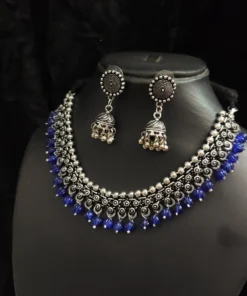 Glamaya Oxidised Beads German Silver Necklace Earring Set 6 GLAM-CN-BE-30-567755-49-5 Glamaya Oxidised Beads German Silver Necklace Earring Set 6 GLAM-CN-BE-30-567755-49-5