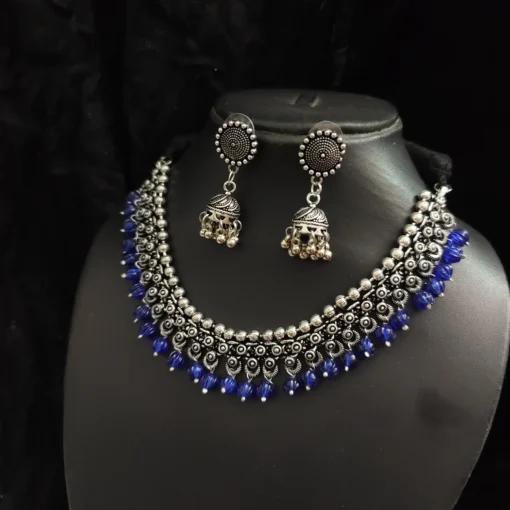 Glamaya Oxidised Beads German Silver Necklace Earring Set 6 GLAM-CN-BE-30-567755-49-5 Glamaya Oxidised Beads German Silver Necklace Earring Set 6 GLAM-CN-BE-30-567755-49-5