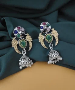 Glamaya Oxidised Two Tone Peacock Jhumki Earrings 2 GLAM-ER-TT-5F6-555112-10-9