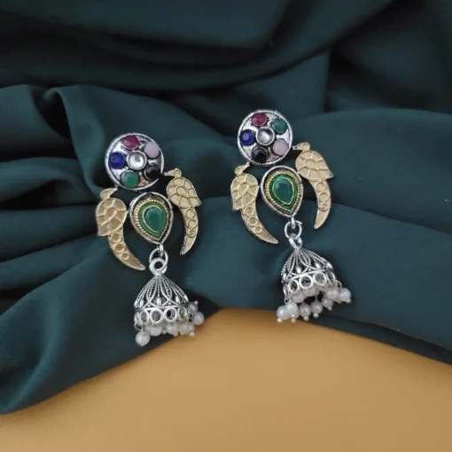 Glamaya Oxidised Two Tone Peacock Jhumki Earrings 2 GLAM-ER-TT-5F6-555112-10-9 Glamaya Oxidised Two Tone Peacock Jhumki Earrings 2 GLAM-ER-TT-5F6-555112-10-9