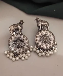 Glamaya Silver Replica Brass Temple Earrings 1 GLAM-ER-BR-15F7-060742-25-7