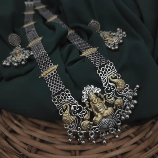 Glamaya 0xidised Two Tone Temple Necklace Earrings Set 1 GLAM-CN-TT-22-990855-35-5