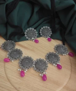 Glamaya Oxidised Beads Choker Necklace Earring Set 8 GLAM-CN-BE-21F7-895405-33-6 Glamaya Oxidised Beads Choker Necklace Earring Set 8 GLAM-CN-BE-21F7-895405-33-6