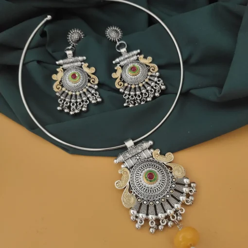 Glamaya Oxidised Two Tone Hasli Necklace Earring Set 9 GLAM-CN-TT-20-787170-30-7 Glamaya Oxidised Two Tone Hasli Necklace Earring Set 9 GLAM-CN-TT-20-787170-30-7