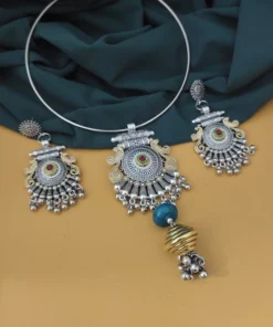 Glamaya Oxidised Two Tone Hasli Necklace Earring Set 8 GLAM-CN-TT-20-787170-30-7 Glamaya Oxidised Two Tone Hasli Necklace Earring Set 8 GLAM-CN-TT-20-787170-30-7