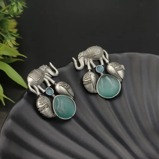 Glamaya Silver Replica Monalisa Stone Elephant Stud Earring 1 GLAM-ER-ST-60-018945-89-2