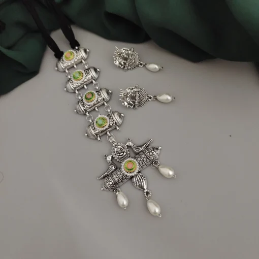 Glamaya Oxidised Glass Beads Tie Necklace Earring Set 6 GLAM-CN-BE-46F7-071443-70-3 Glamaya Oxidised Glass Beads Tie Necklace Earring Set 6 GLAM-CN-BE-46F7-071443-70-3