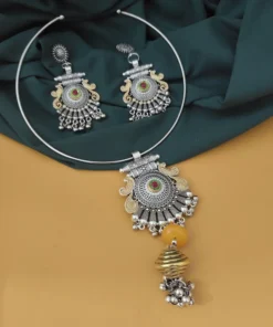 Glamaya Oxidised Two Tone Hasli Necklace Earring Set 10 GLAM-CN-TT-20-787170-30-7 Glamaya Oxidised Two Tone Hasli Necklace Earring Set 10 GLAM-CN-TT-20-787170-30-7