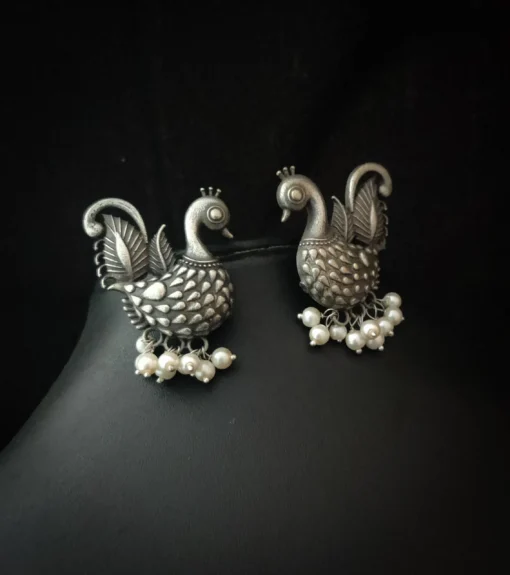 Glamaya Silver Lookalike Peacock Stud Earrings 1 GLAM-ER-OX-21F4-501178-35-7