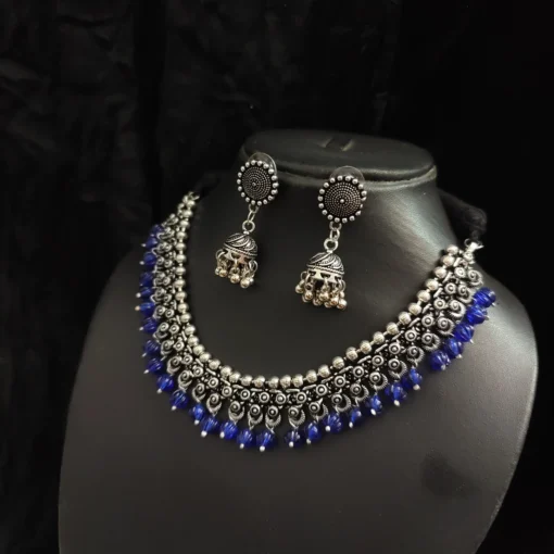 Glamaya Oxidised Beads German Silver Necklace Earring Set 8 GLAM-CN-BE-30-567755-49-5 Glamaya Oxidised Beads German Silver Necklace Earring Set 8 GLAM-CN-BE-30-567755-49-5