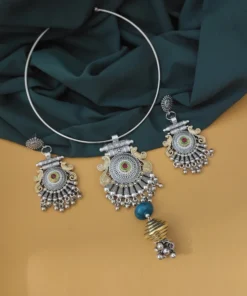 Glamaya Oxidised Two Tone Hasli Necklace Earring Set 3 GLAM-CN-TT-20-787170-30-7