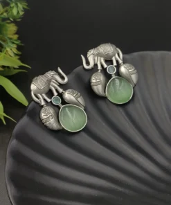 Glamaya Silver Replica Monalisa Stone Elephant Stud Earring 2 GLAM-ER-ST-60-018945-89-2