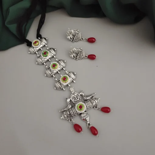 Glamaya Oxidised Glass Beads Tie Necklace Earring Set 14 GLAM-CN-BE-46F7-071443-70-3 Glamaya Oxidised Glass Beads Tie Necklace Earring Set 14 GLAM-CN-BE-46F7-071443-70-3